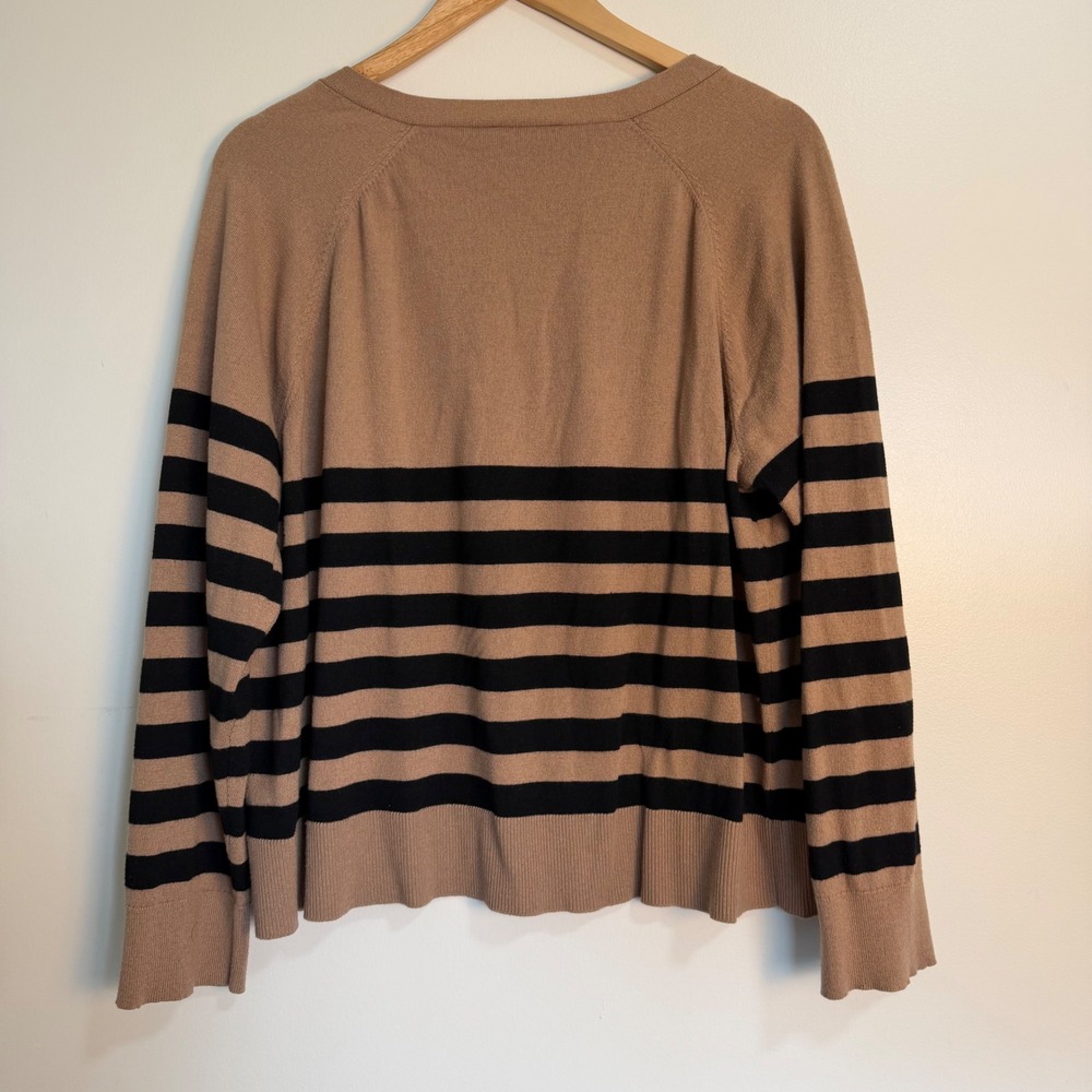 Ricki's V-Neck Striped Cashmere Blend Sweater Tan Black Women XXL Preppy - Picture 2 of 7